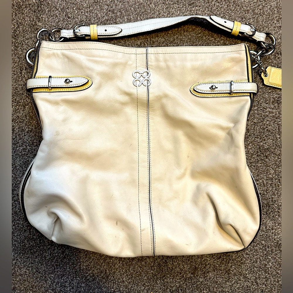 Cream and yellow leather Coach hobo